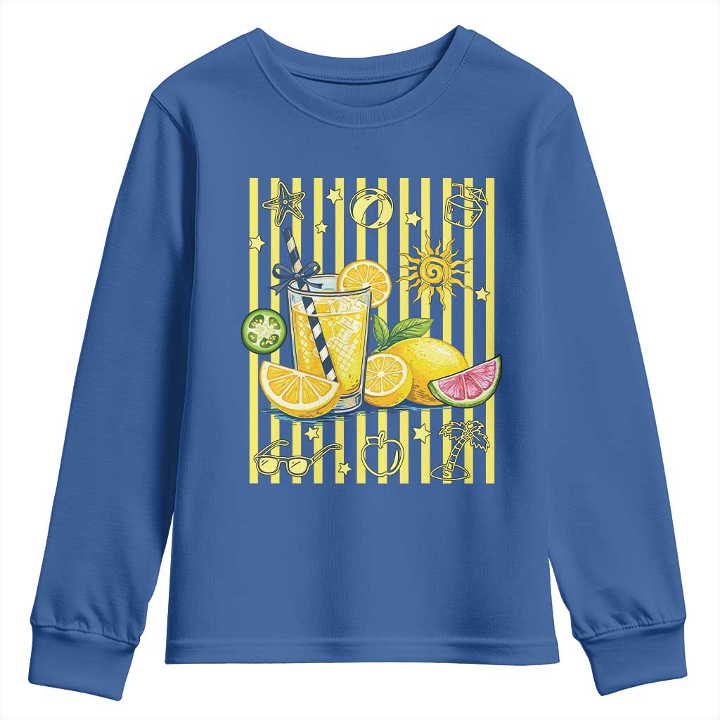 Striped Summer Lemonade Youth Sweatshirt Preppy Brushstroke Aesthetic Graphic TS12 Royal Blue Print Your Wear