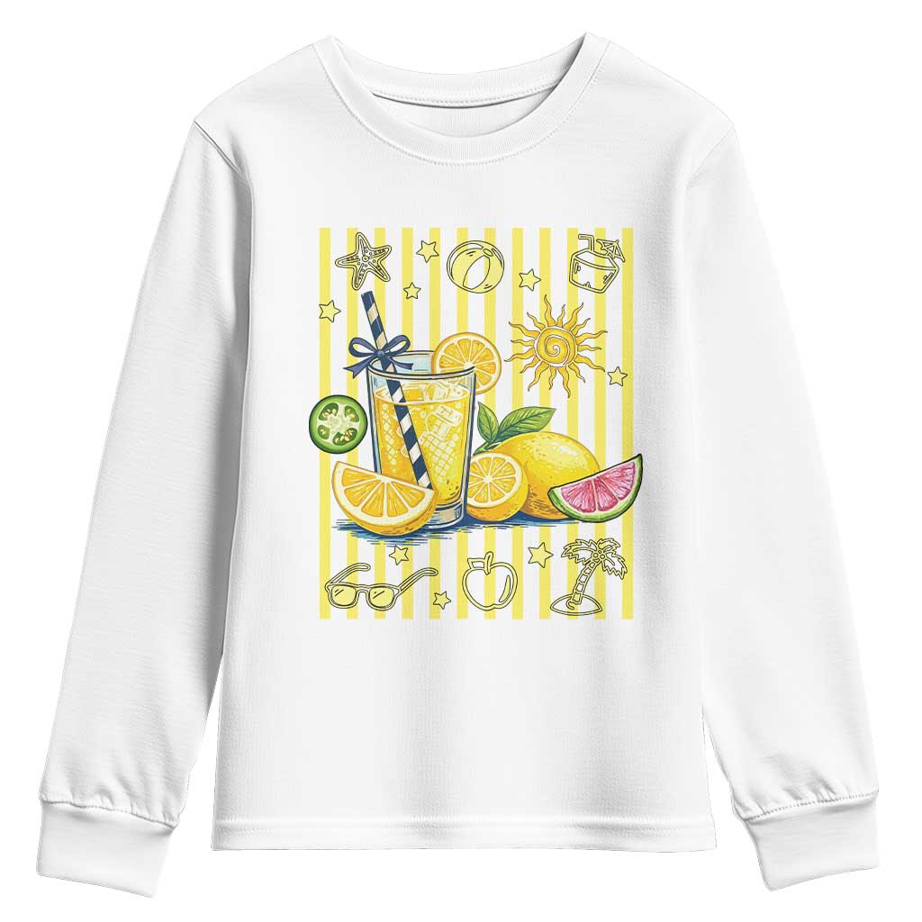 Striped Summer Lemonade Youth Sweatshirt Preppy Brushstroke Aesthetic Graphic TS12 White Print Your Wear