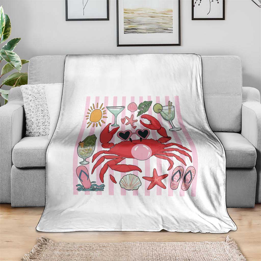 Funny Crab Tropical Summer Vacation Gift Throw Blanket Striped Summer Beach Vibes TS12 Print Your Wear
