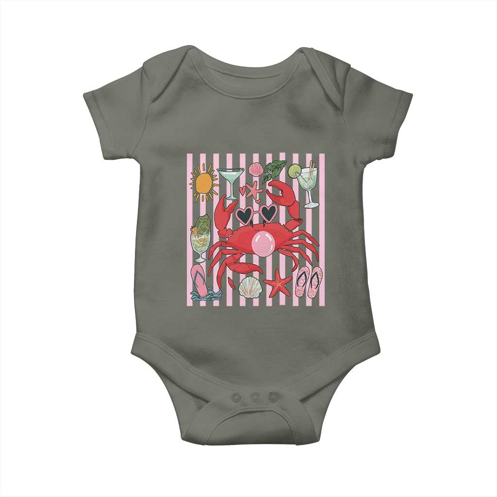 Funny Crab Tropical Summer Vacation Gift Baby Onesie Striped Summer Beach Vibes TS12 Military Green Print Your Wear