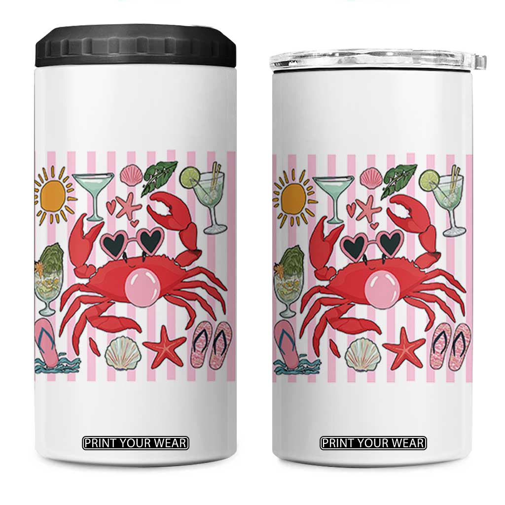 Funny Crab Tropical Summer Vacation Gift 4 in 1 Can Cooler Tumbler Striped Summer Beach Vibes TS12 One Size: 16 oz White Print Your Wear
