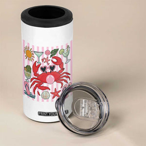 Funny Crab Tropical Summer Vacation Gift 4 in 1 Can Cooler Tumbler Striped Summer Beach Vibes TS12 Print Your Wear
