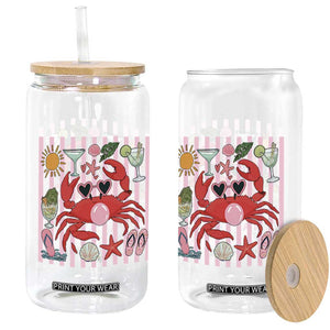 Funny Crab Tropical Summer Vacation Gift Glass Can Striped Summer Beach Vibes TS12 Print Your Wear