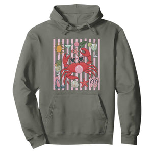 Funny Crab Tropical Summer Vacation Gift Hoodie Striped Summer Beach Vibes TS12 Military Green Print Your Wear