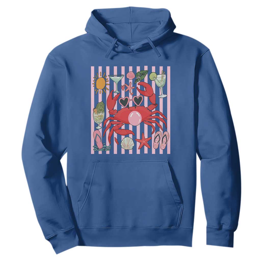 Funny Crab Tropical Summer Vacation Gift Hoodie Striped Summer Beach Vibes TS12 Royal Blue Print Your Wear