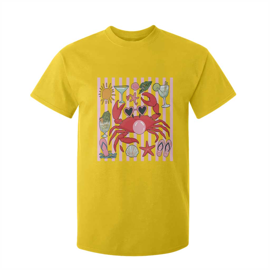 Funny Crab Tropical Summer Vacation Gift T Shirt For Kid Striped Summer Beach Vibes TS12 Daisy Print Your Wear