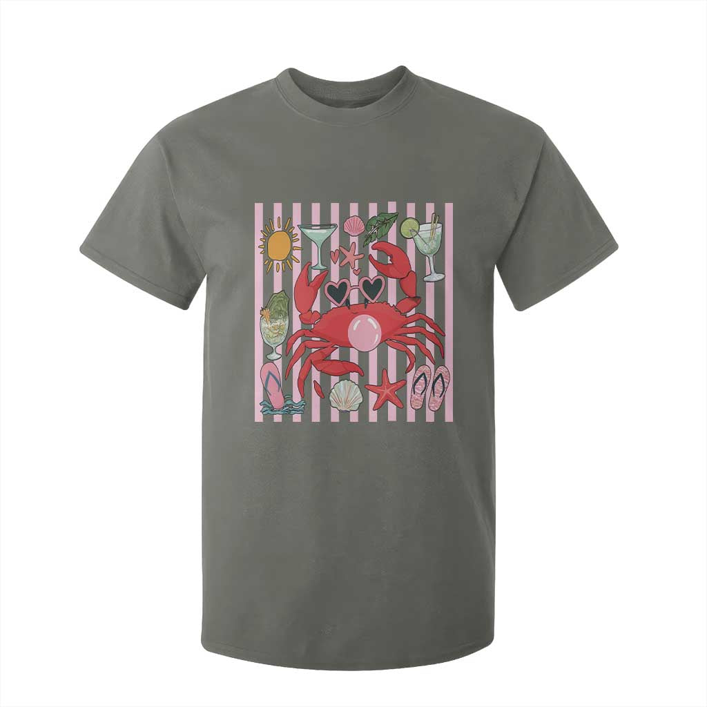 Funny Crab Tropical Summer Vacation Gift T Shirt For Kid Striped Summer Beach Vibes TS12 Military Green Print Your Wear