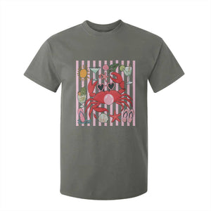 Funny Crab Tropical Summer Vacation Gift T Shirt For Kid Striped Summer Beach Vibes TS12 Military Green Print Your Wear