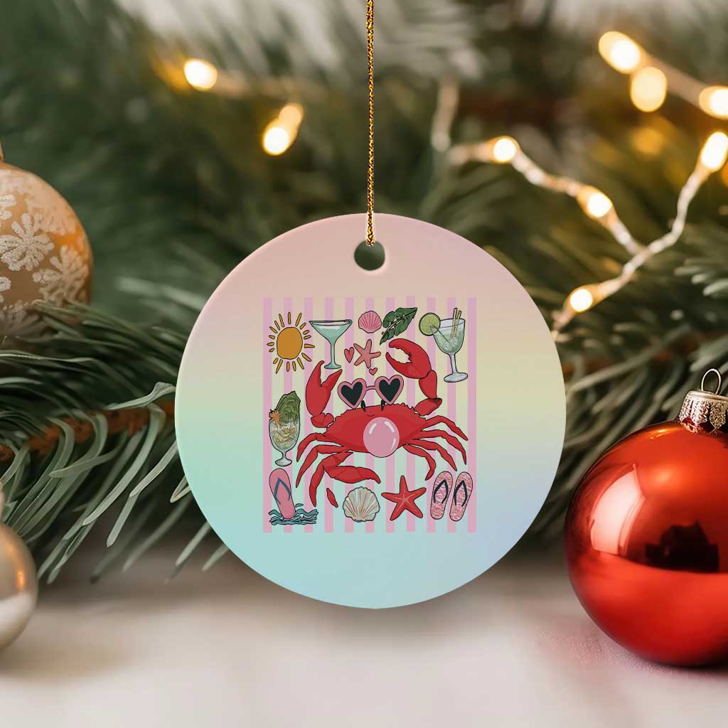 Funny Crab Tropical Summer Vacation Gift Ceramic Ornament Striped Summer Beach Vibes TS12 1pc Pastel Print Your Wear