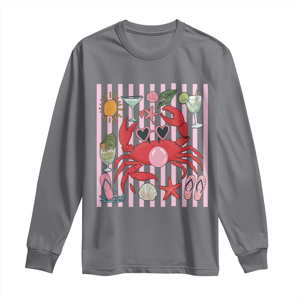 Funny Crab Tropical Summer Vacation Gift Long Sleeve Shirt Striped Summer Beach Vibes TS12 Charcoal Print Your Wear