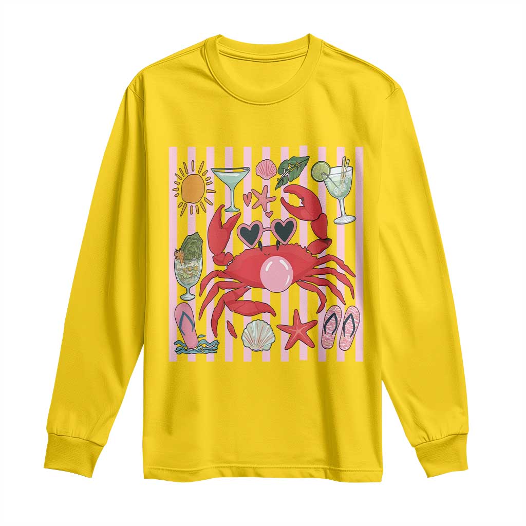 Funny Crab Tropical Summer Vacation Gift Long Sleeve Shirt Striped Summer Beach Vibes TS12 Daisy Print Your Wear