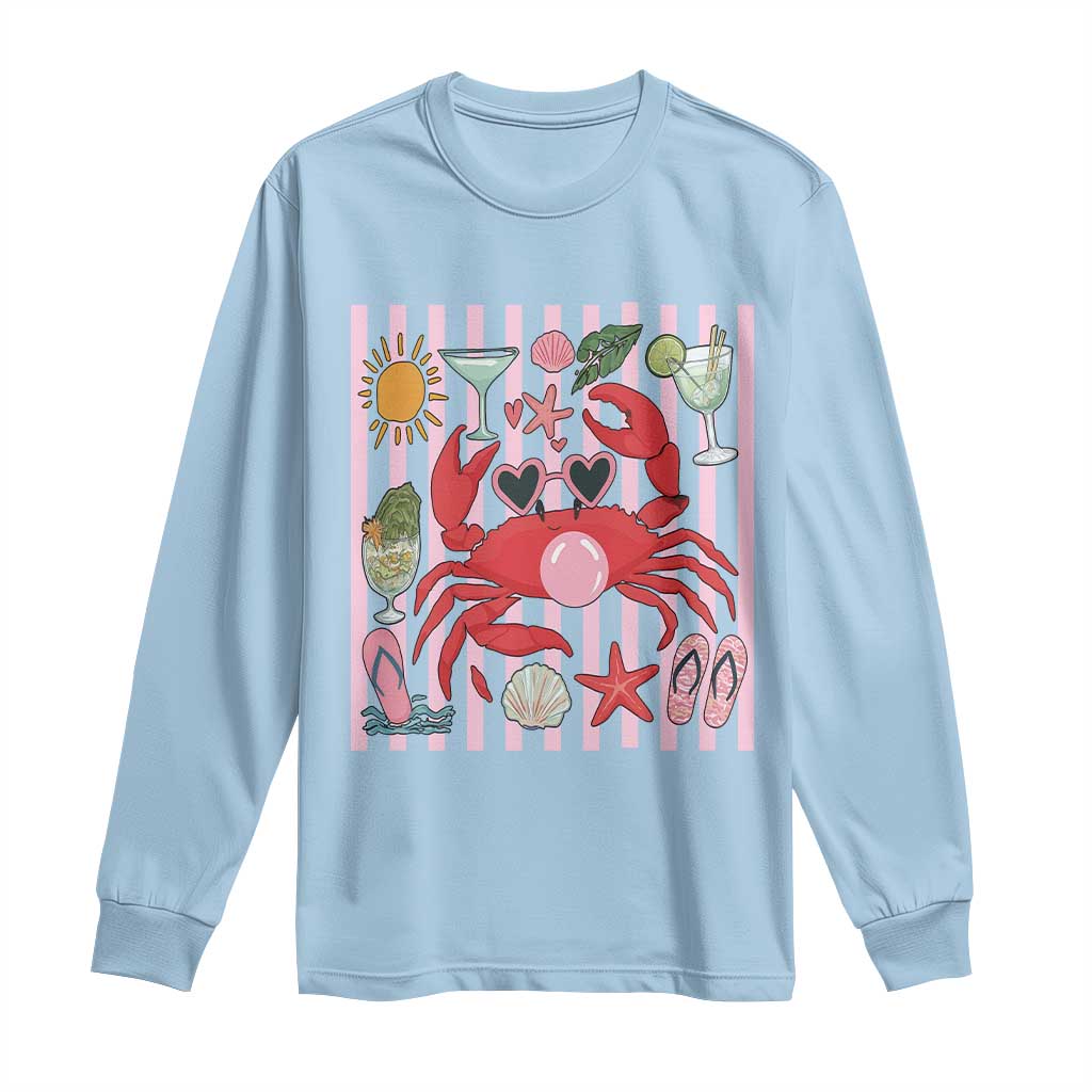 Funny Crab Tropical Summer Vacation Gift Long Sleeve Shirt Striped Summer Beach Vibes TS12 Light Blue Print Your Wear
