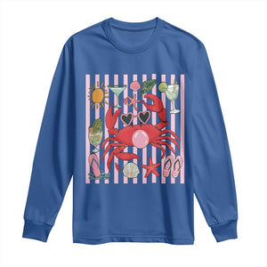 Funny Crab Tropical Summer Vacation Gift Long Sleeve Shirt Striped Summer Beach Vibes TS12 Royal Blue Print Your Wear