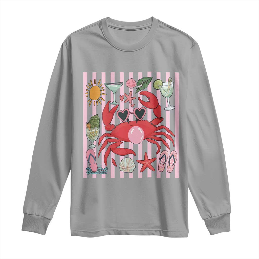 Funny Crab Tropical Summer Vacation Gift Long Sleeve Shirt Striped Summer Beach Vibes TS12 Sport Gray Print Your Wear