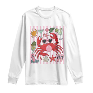 Funny Crab Tropical Summer Vacation Gift Long Sleeve Shirt Striped Summer Beach Vibes TS12 White Print Your Wear