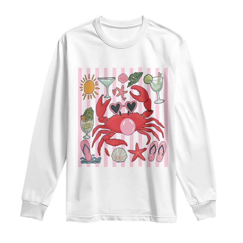 Funny Crab Tropical Summer Vacation Gift Long Sleeve Shirt Striped Summer Beach Vibes TS12 White Print Your Wear