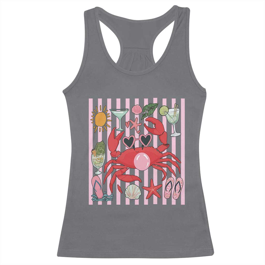 Funny Crab Tropical Summer Vacation Gift Racerback Tank Top Striped Summer Beach Vibes TS12 Charcoal Print Your Wear