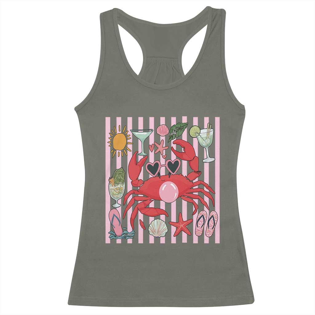 Funny Crab Tropical Summer Vacation Gift Racerback Tank Top Striped Summer Beach Vibes TS12 Military Green Print Your Wear