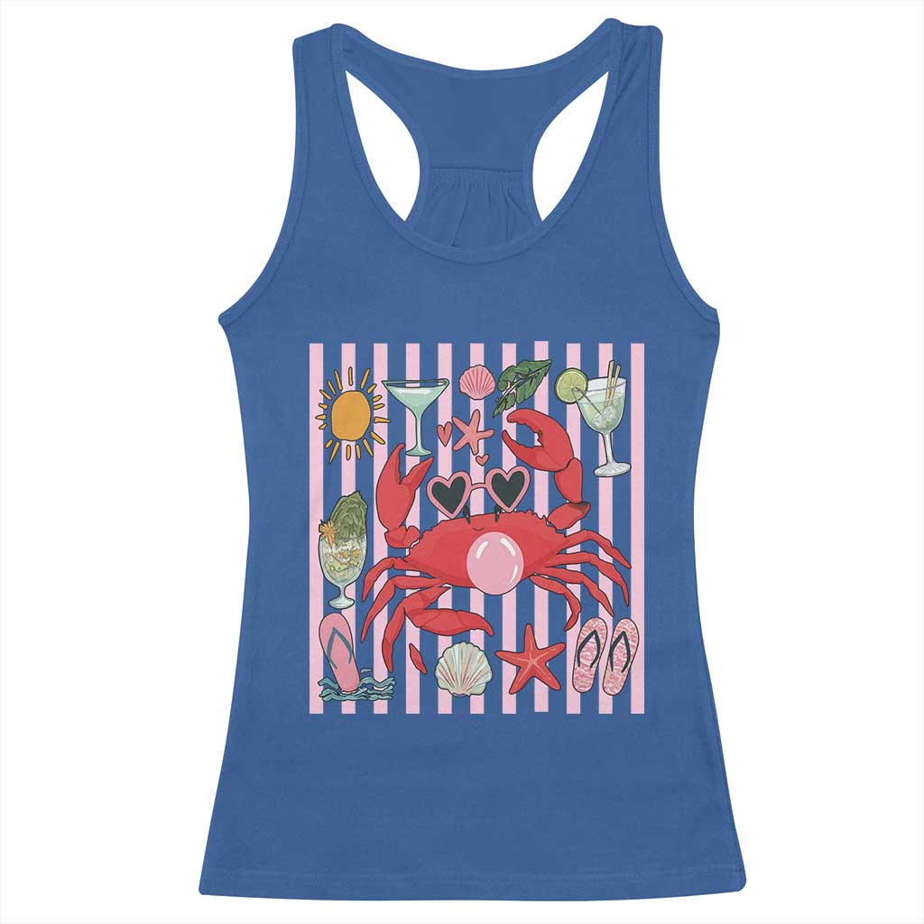 Funny Crab Tropical Summer Vacation Gift Racerback Tank Top Striped Summer Beach Vibes TS12 Royal Blue Print Your Wear