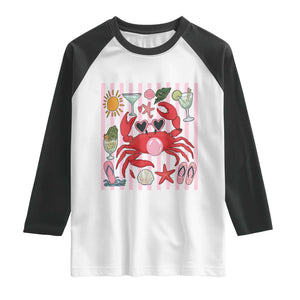Funny Crab Tropical Summer Vacation Gift Raglan Shirt Striped Summer Beach Vibes TS12 White Black Print Your Wear