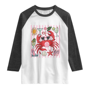 Funny Crab Tropical Summer Vacation Gift Raglan Shirt Striped Summer Beach Vibes TS12 White Heather Charcoal Print Your Wear