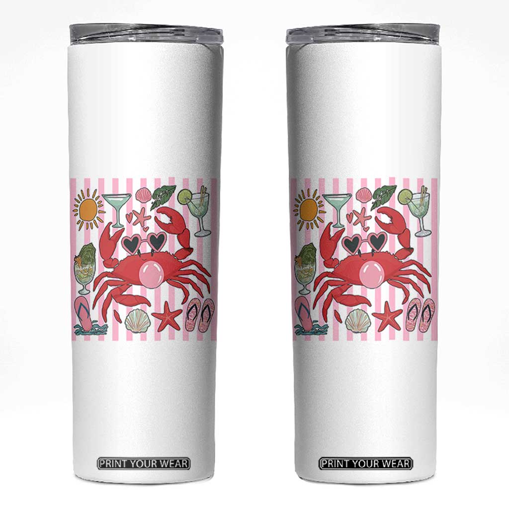 Funny Crab Tropical Summer Vacation Gift Skinny Tumbler Striped Summer Beach Vibes TS12 White Print Your Wear
