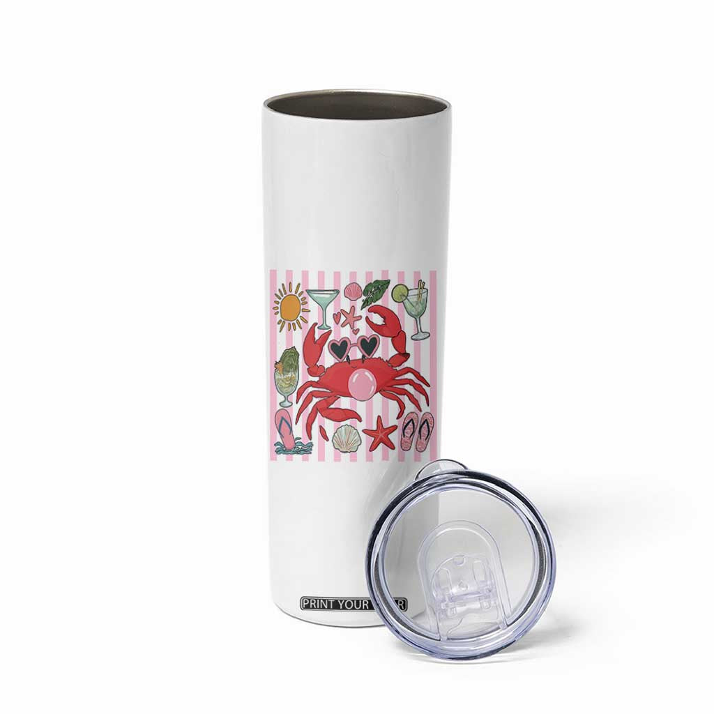 Funny Crab Tropical Summer Vacation Gift Skinny Tumbler Striped Summer Beach Vibes TS12 Print Your Wear