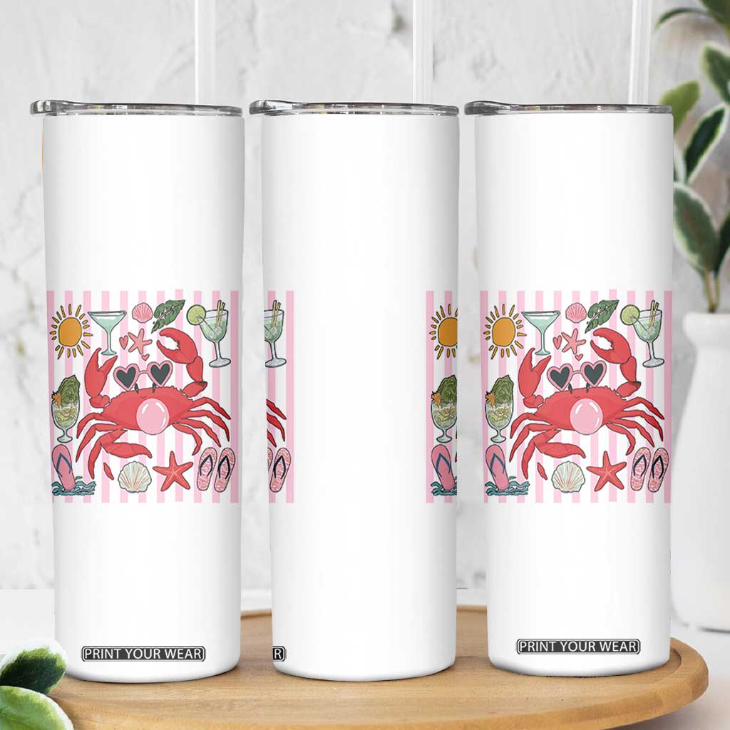 Funny Crab Tropical Summer Vacation Gift Skinny Tumbler Striped Summer Beach Vibes TS12 Print Your Wear