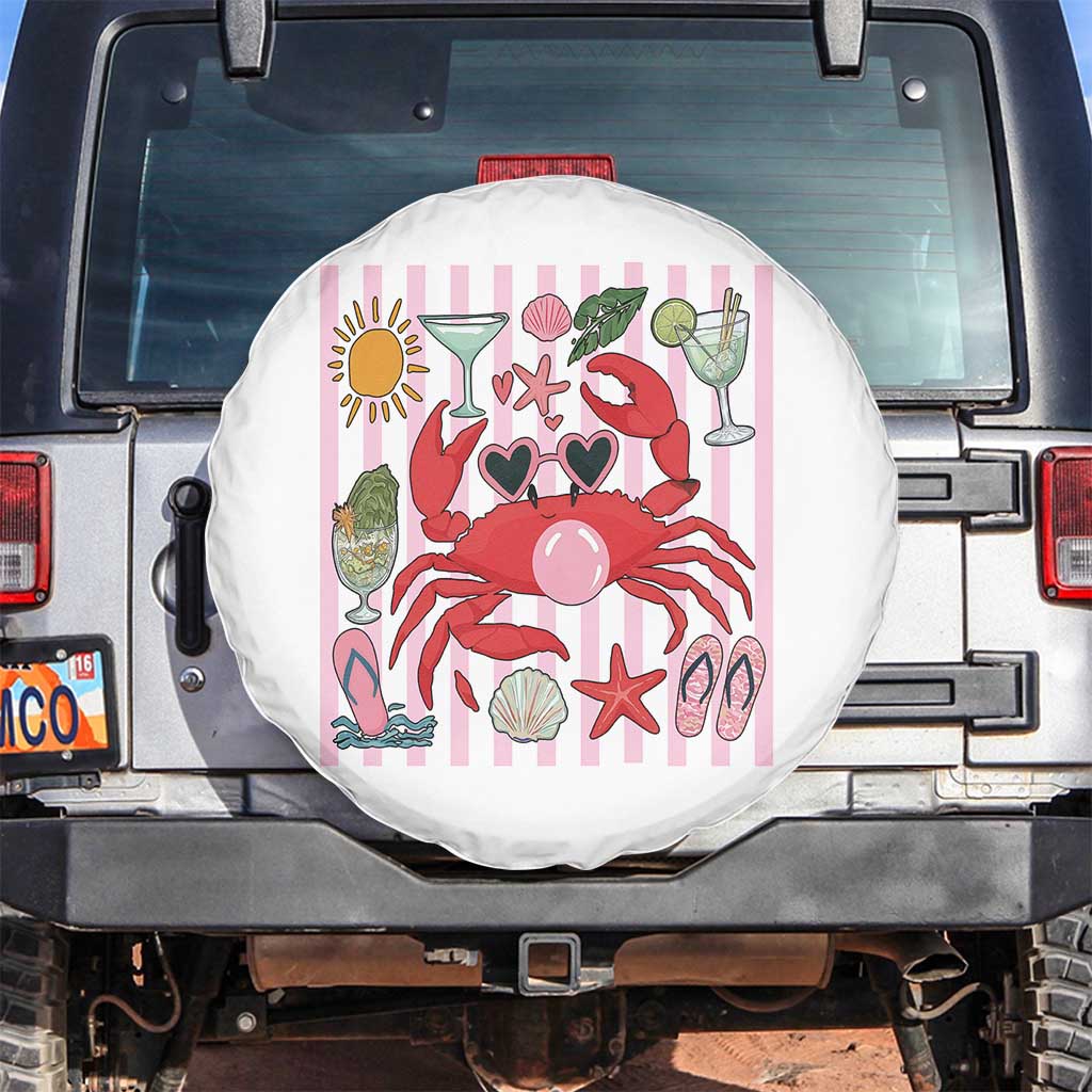 Funny Crab Tropical Summer Vacation Gift Spare Tire Cover Striped Summer Beach Vibes TS12 No hole White Print Your Wear