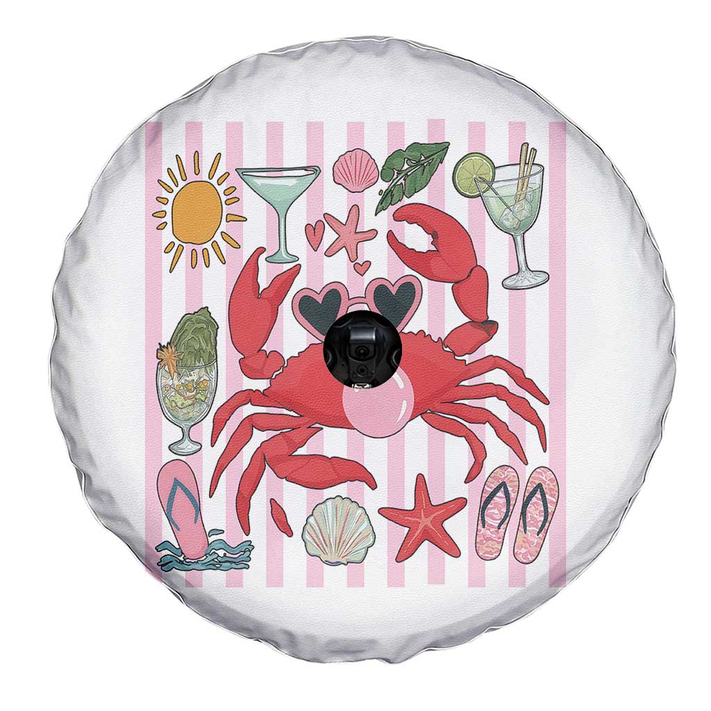 Funny Crab Tropical Summer Vacation Gift Spare Tire Cover Striped Summer Beach Vibes TS12 Print Your Wear