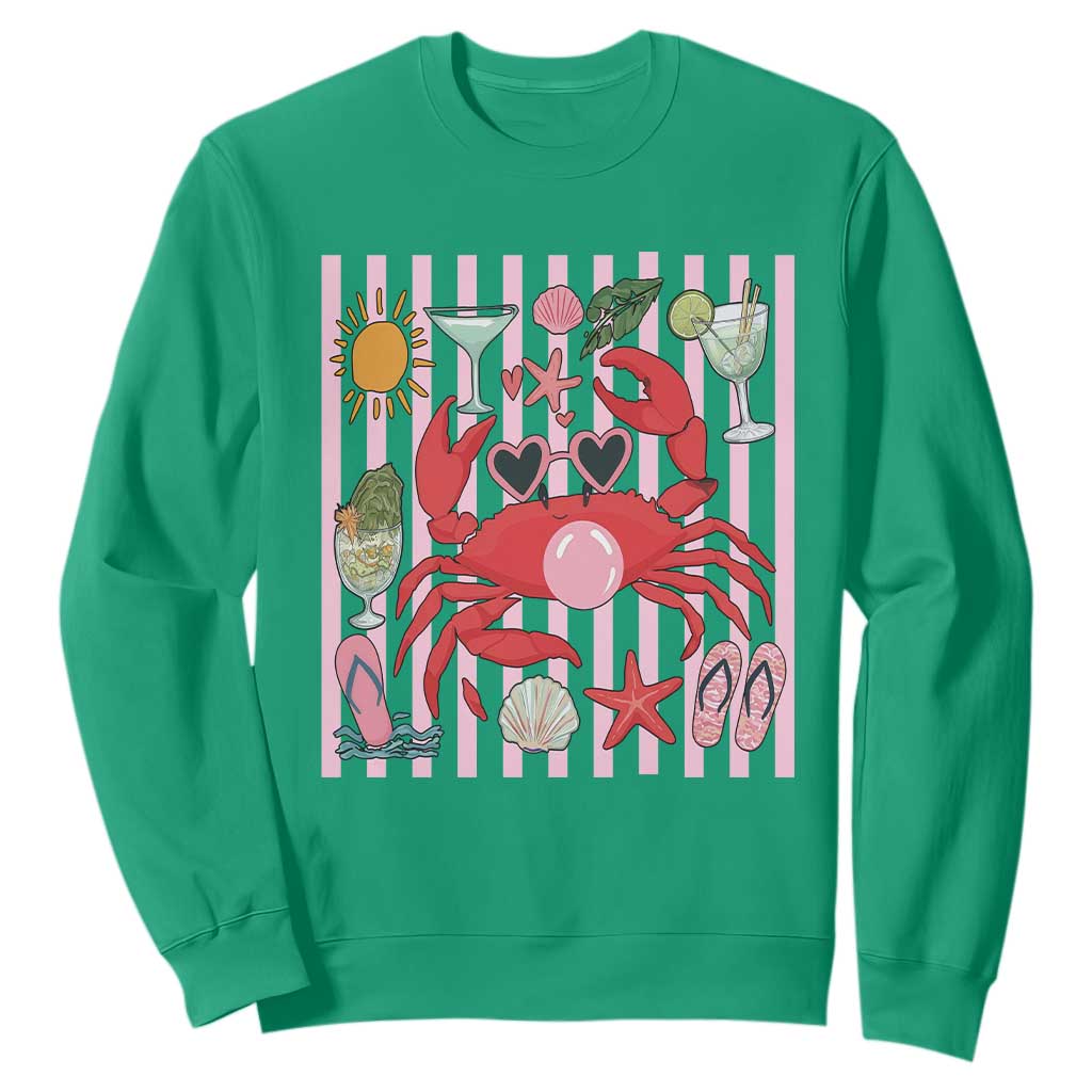 Funny Crab Tropical Summer Vacation Gift Sweatshirt Striped Summer Beach Vibes TS12 Irish Green Print Your Wear