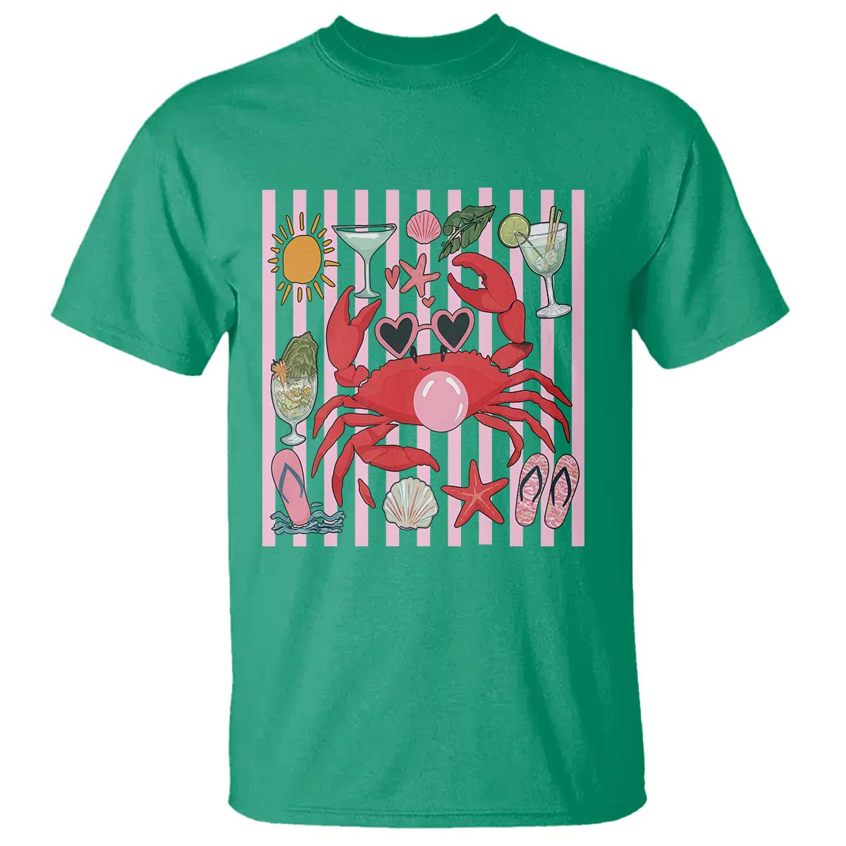 Funny Crab Tropical Summer Vacation Gift T Shirt Striped Summer Beach Vibes TS12 Irish Green Print Your Wear