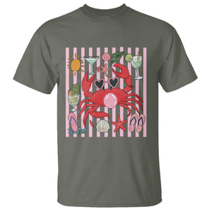Funny Crab Tropical Summer Vacation Gift T Shirt Striped Summer Beach Vibes TS12 Military Green Print Your Wear
