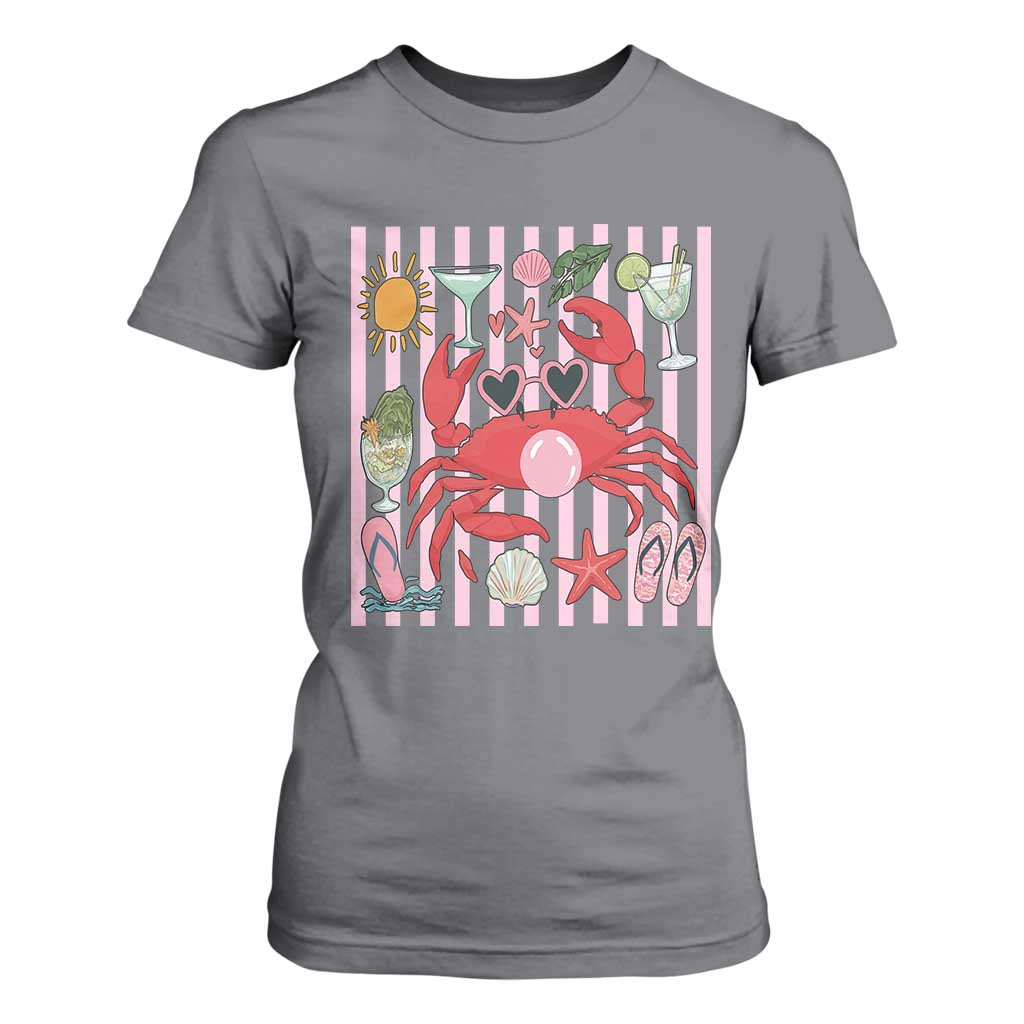 Funny Crab Tropical Summer Vacation Gift T Shirt For Women Striped Summer Beach Vibes TS12 Charcoal Print Your Wear