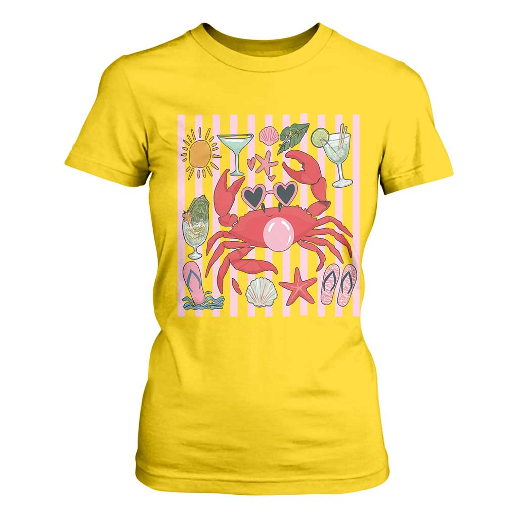 Funny Crab Tropical Summer Vacation Gift T Shirt For Women Striped Summer Beach Vibes TS12 Daisy Print Your Wear