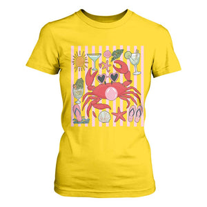 Funny Crab Tropical Summer Vacation Gift T Shirt For Women Striped Summer Beach Vibes TS12 Daisy Print Your Wear