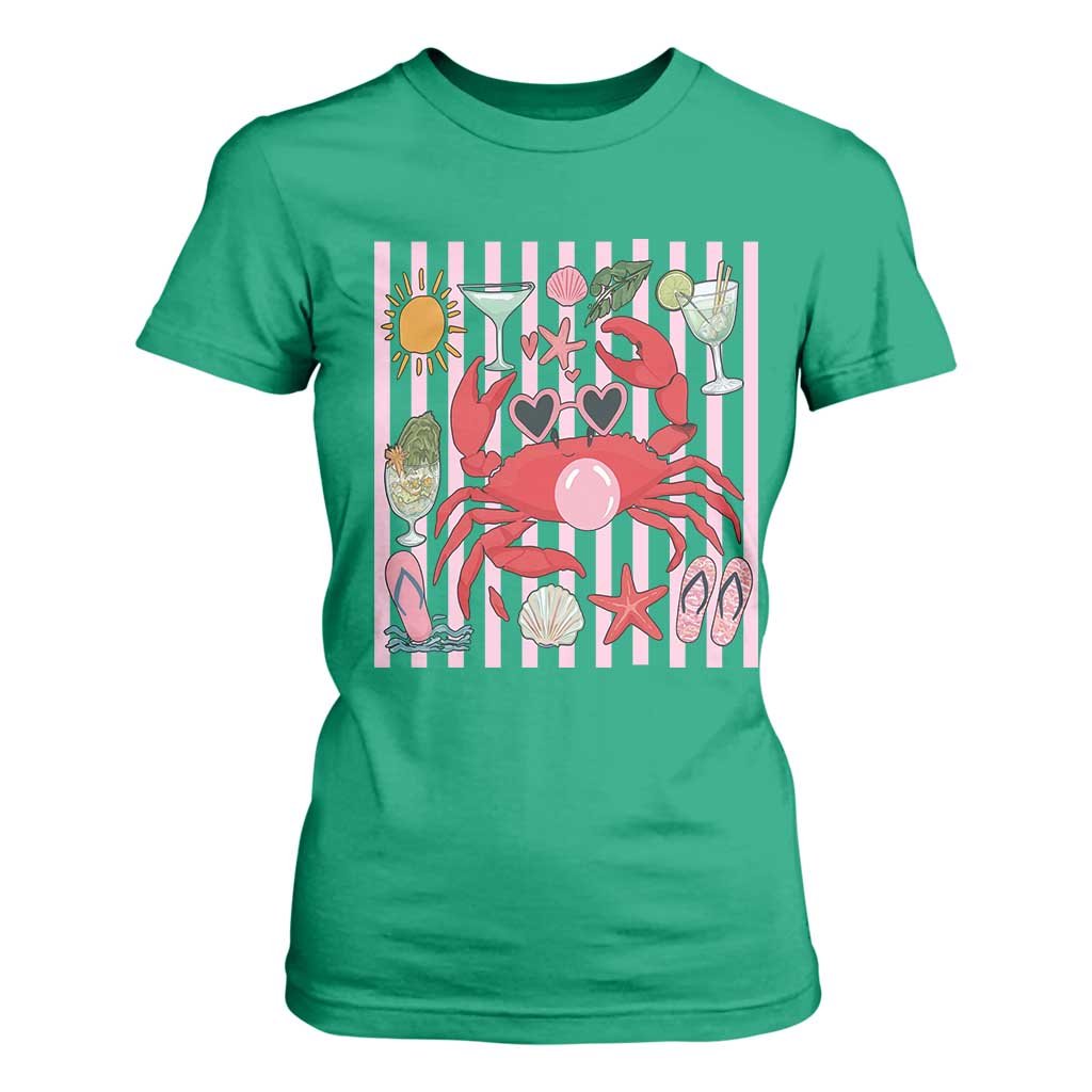 Funny Crab Tropical Summer Vacation Gift T Shirt For Women Striped Summer Beach Vibes TS12 Irish Green Print Your Wear