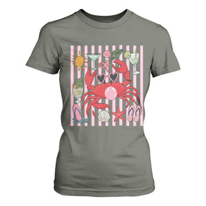 Funny Crab Tropical Summer Vacation Gift T Shirt For Women Striped Summer Beach Vibes TS12 Military Green Print Your Wear