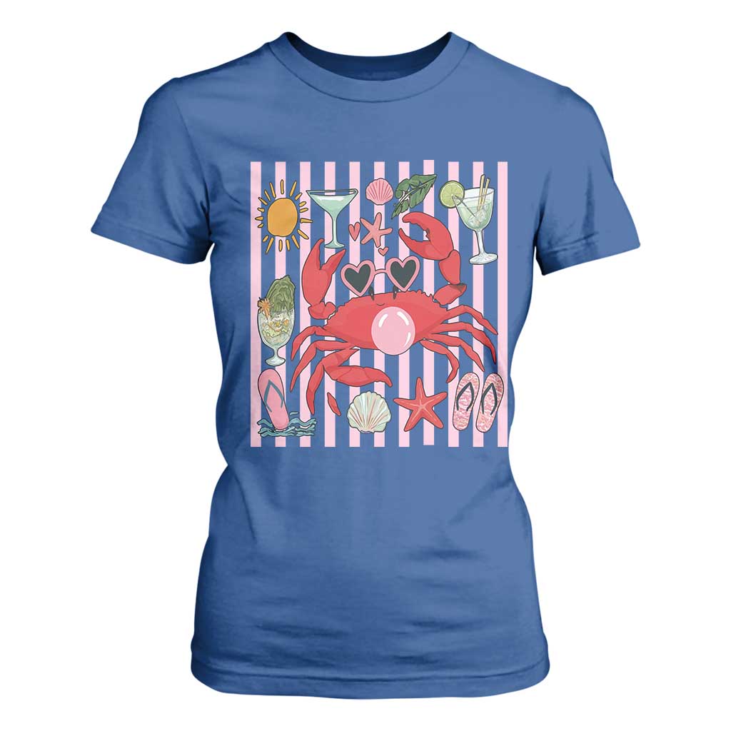 Funny Crab Tropical Summer Vacation Gift T Shirt For Women Striped Summer Beach Vibes TS12 Royal Blue Print Your Wear