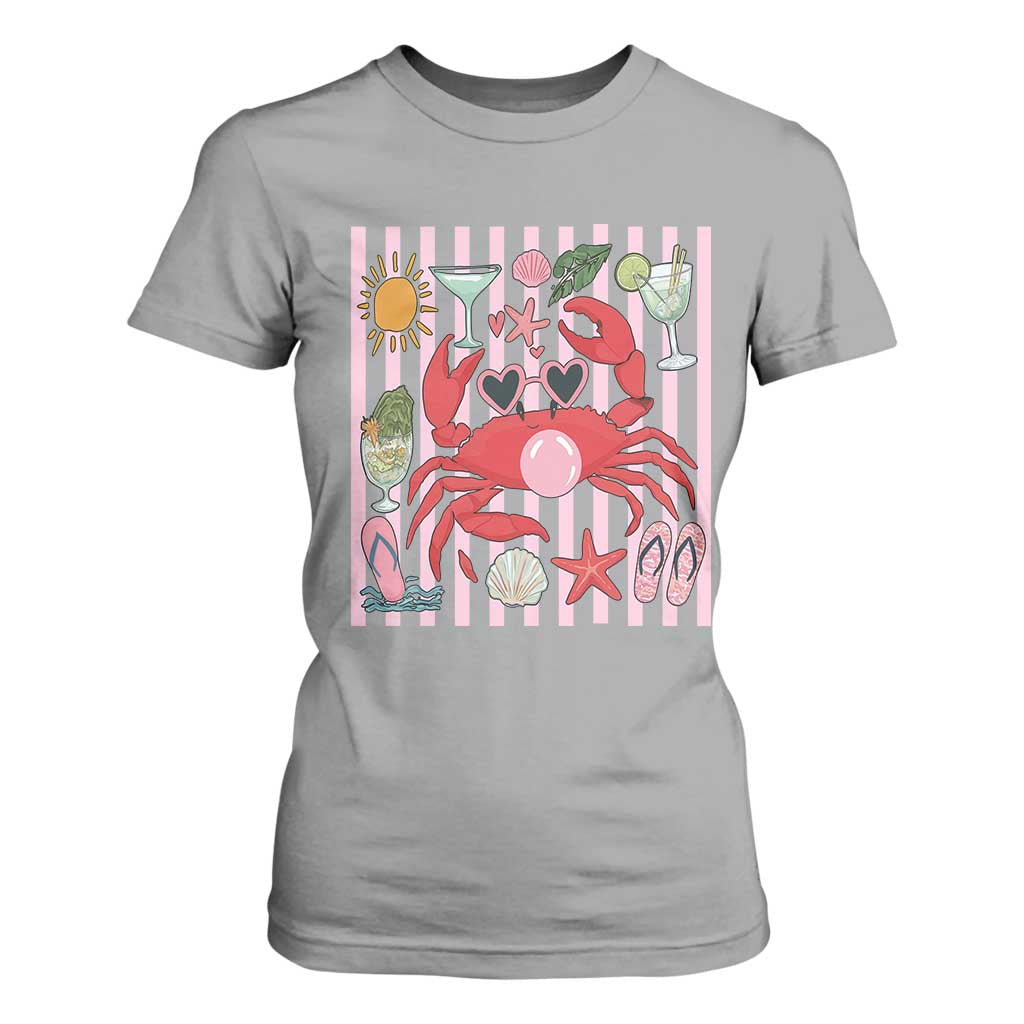 Funny Crab Tropical Summer Vacation Gift T Shirt For Women Striped Summer Beach Vibes TS12 Sport Gray Print Your Wear