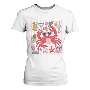 Funny Crab Tropical Summer Vacation Gift T Shirt For Women Striped Summer Beach Vibes TS12 White Print Your Wear