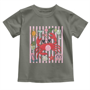 Funny Crab Tropical Summer Vacation Gift Toddler T Shirt Striped Summer Beach Vibes TS12 Military Green Print Your Wear