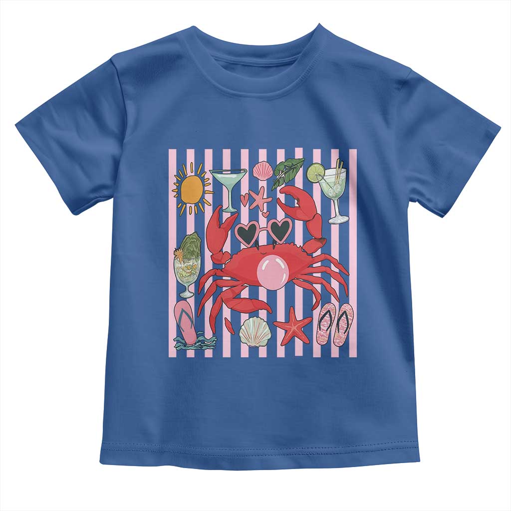 Funny Crab Tropical Summer Vacation Gift Toddler T Shirt Striped Summer Beach Vibes TS12 Royal Blue Print Your Wear