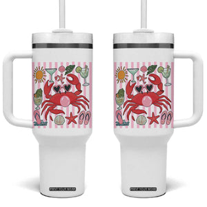 Funny Crab Tropical Summer Vacation Gift Tumbler With Handle Striped Summer Beach Vibes TS12 One Size: 40 oz White Print Your Wear