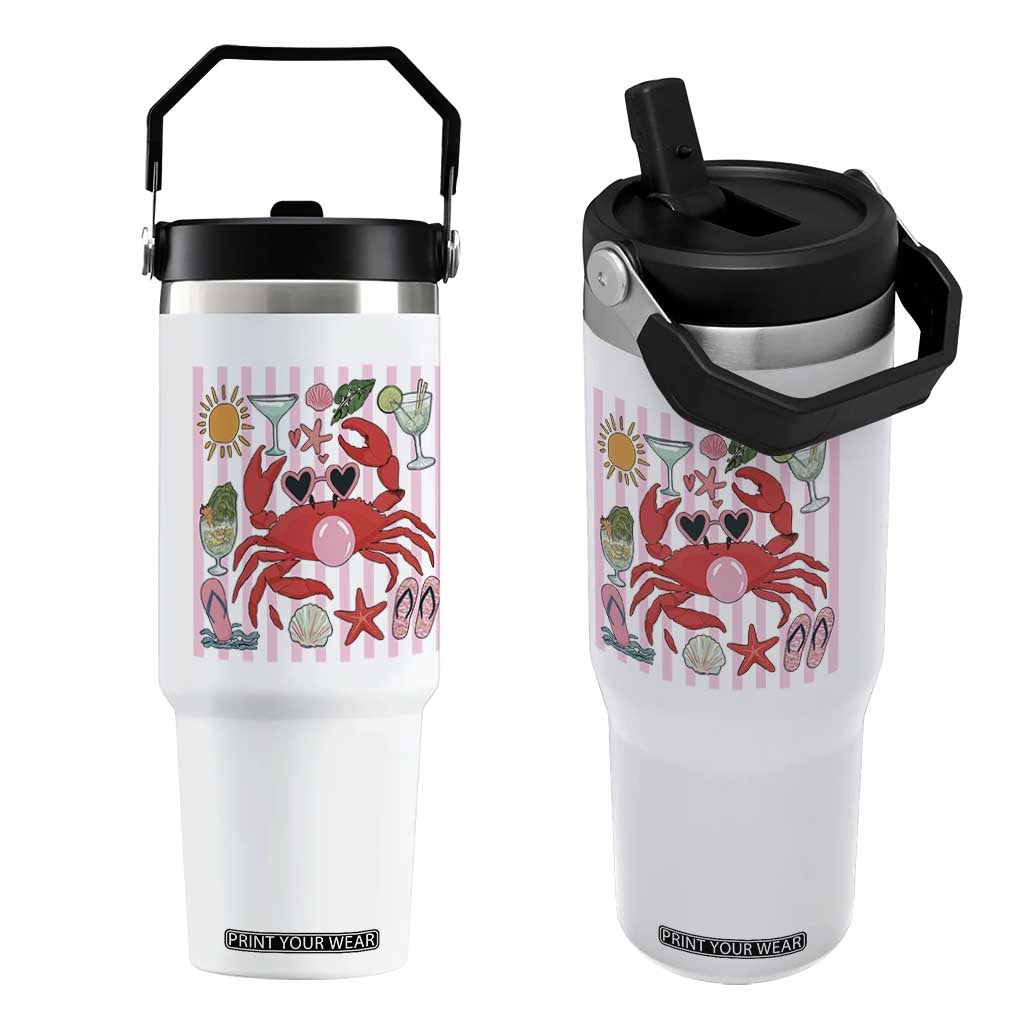 Funny Crab Tropical Summer Vacation Gift Flip Straw Tumbler Striped Summer Beach Vibes TS12 One Size: 30 oz White Print Your Wear
