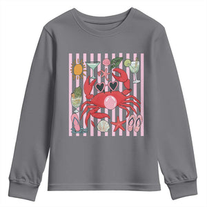 Funny Crab Tropical Summer Vacation Gift Youth Sweatshirt Striped Summer Beach Vibes TS12 Charcoal Print Your Wear