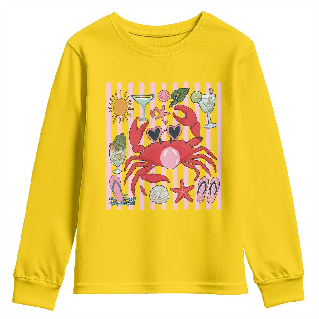 Funny Crab Tropical Summer Vacation Gift Youth Sweatshirt Striped Summer Beach Vibes TS12 Daisy Print Your Wear