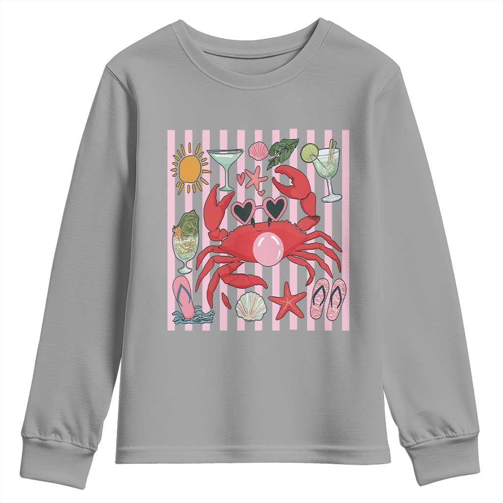 Funny Crab Tropical Summer Vacation Gift Youth Sweatshirt Striped Summer Beach Vibes TS12 Sport Gray Print Your Wear
