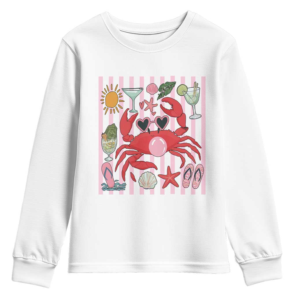 Funny Crab Tropical Summer Vacation Gift Youth Sweatshirt Striped Summer Beach Vibes TS12 White Print Your Wear