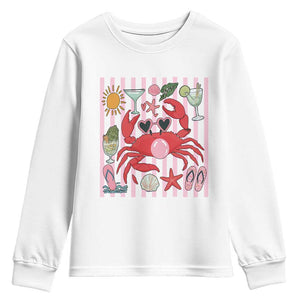 Funny Crab Tropical Summer Vacation Gift Youth Sweatshirt Striped Summer Beach Vibes TS12 White Print Your Wear